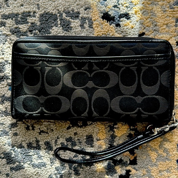 Barely used beautiful black monogram Coach wallet (checkbook size). - Picture 1 of 5